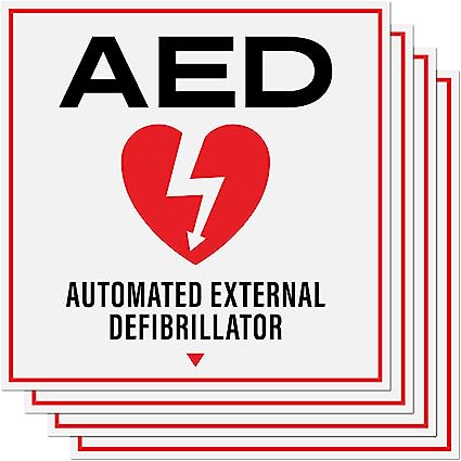 AED Decal - Automated External Defibrillator Red and White Signs - Decals 4" x 4"