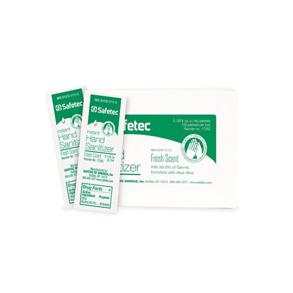 Safetec Instant Hand Sanitizer Fresh Scent 0.125 Ounce Pouch - 17352 - Case of 10 BX with 100 pcs per BX